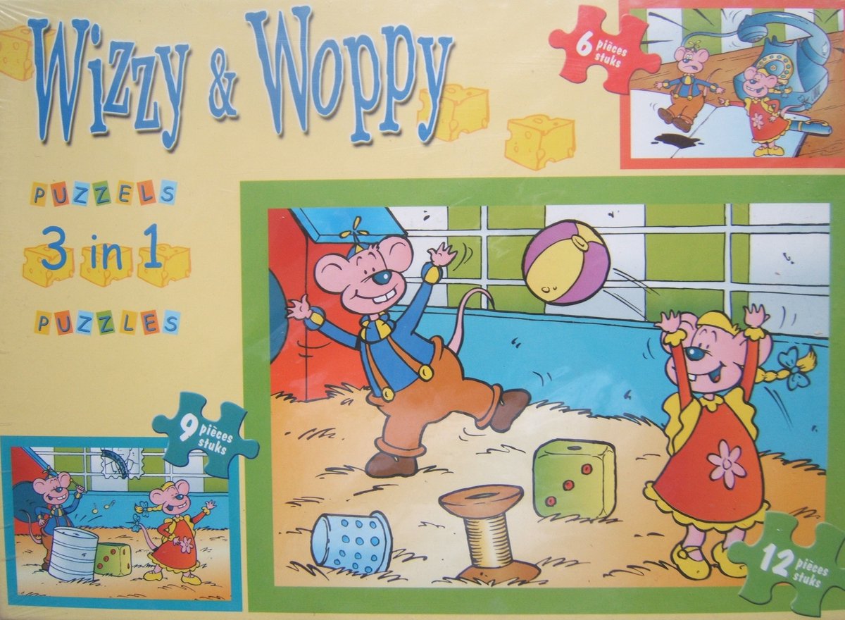 Wizzy & Woppy 3 in 1 puzzel - 6 stukjes + 9 stukjes + 12 stukjes