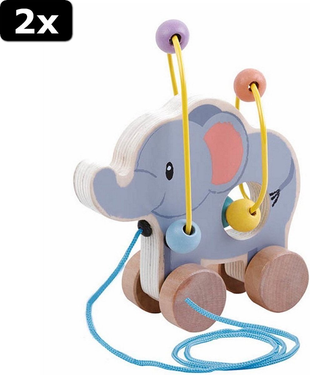 2x Studio Circus Houten Trekfiguur Olifant