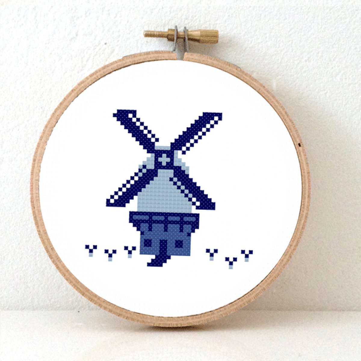 Windmolen Borduurpakket Modern Delft Blauw Borduurpakket voor volwassenen. Hollandse molen borduren. Pakket inclusief borduurring