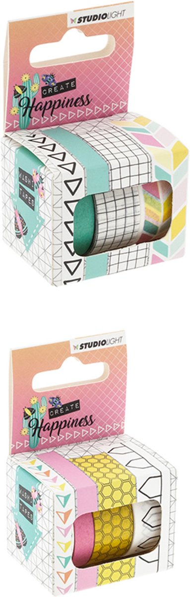 Set van 8 Washi Tapes - Create Happiness - 4rollen 7,5mm x 5M en 4rollen 15mm x 5M