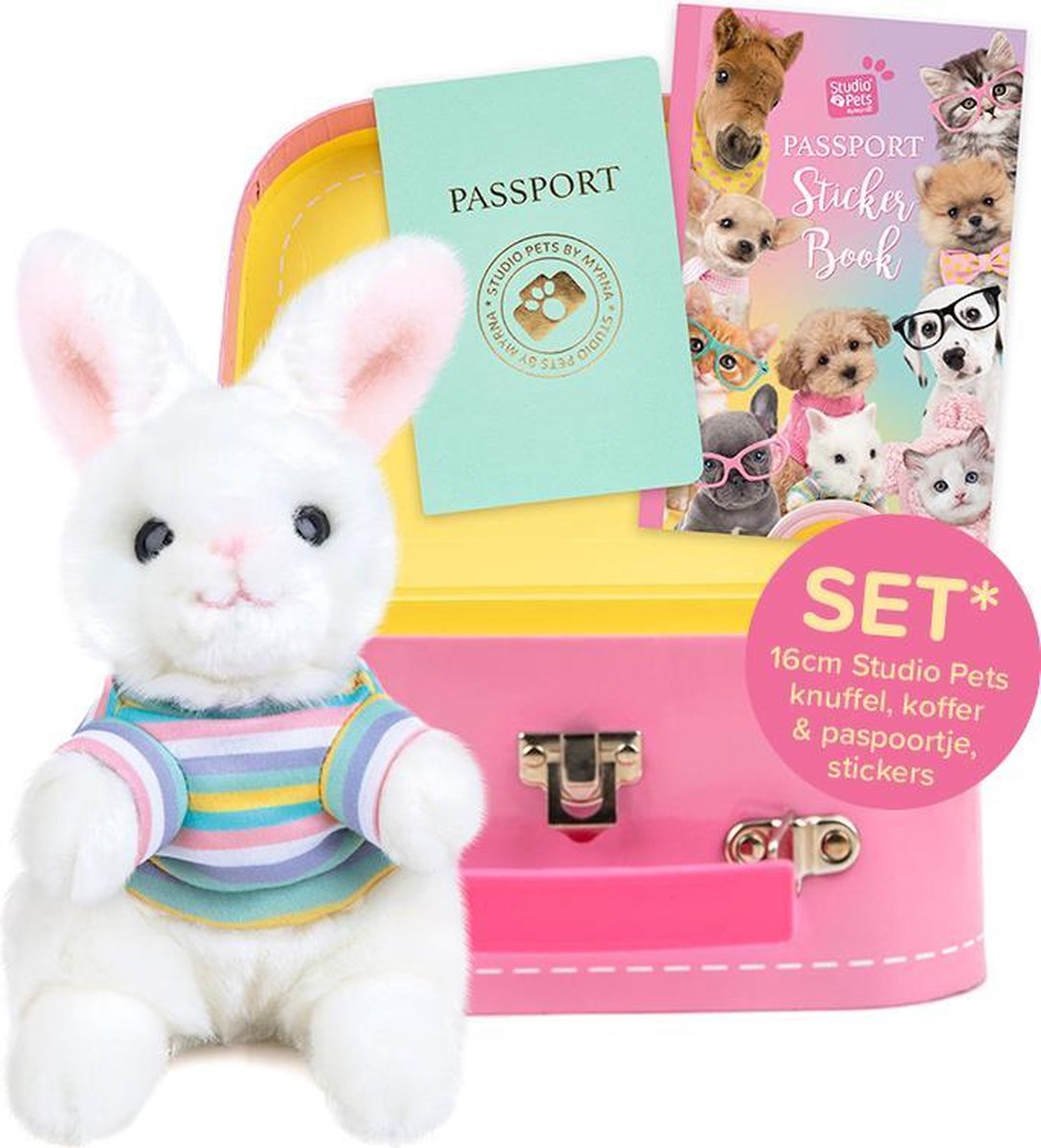 Studio Pets - konijn BunBun 16cm + koffer en stickerboek