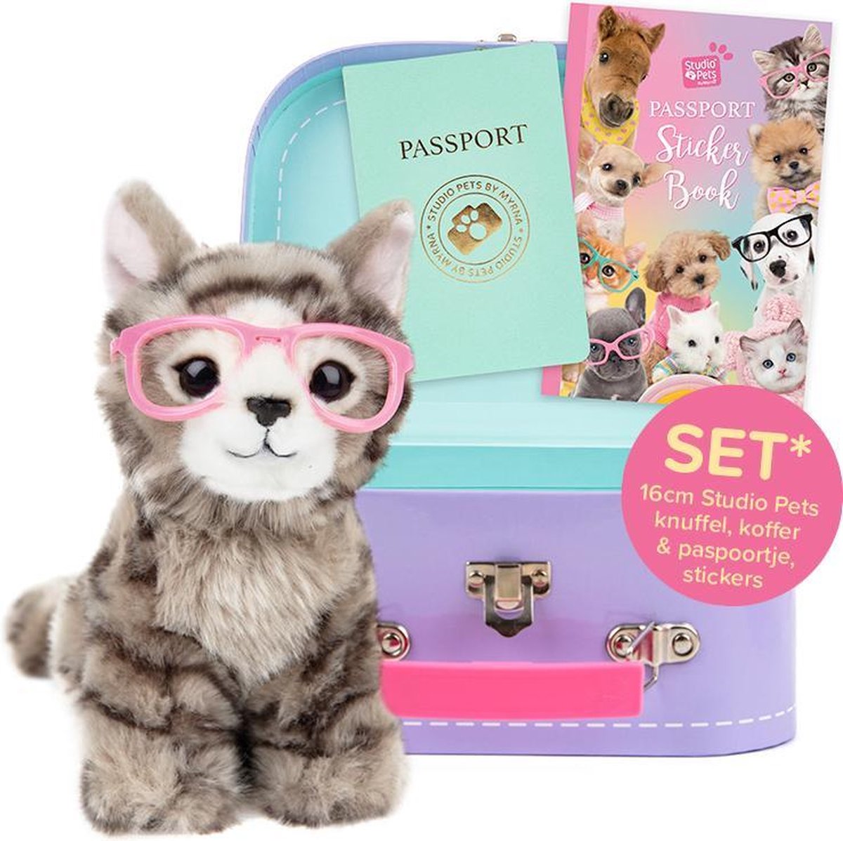 Studio Pets knuffel - Poes Paige 16cm + koffer en stickerboek