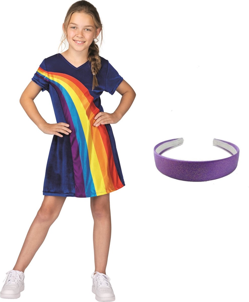 K3 jurkje regenboog - nieuw - blauw - verkleedjurk - maat 3-5 jaar + haarband