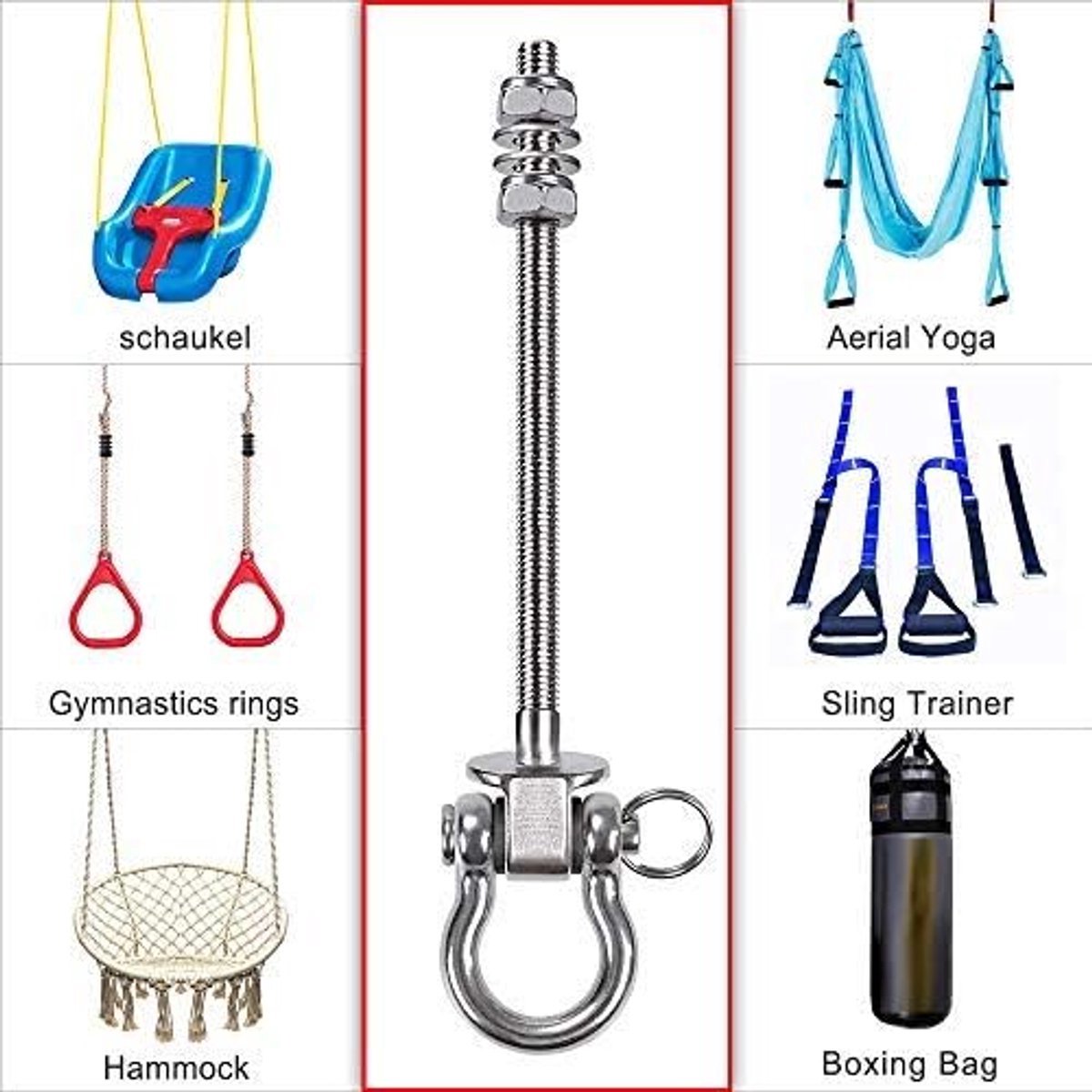  ®  , roestvrij staal, M10 x 170 mm schroefdraadlengte, schommelhaak, zware belasting, hangstoel, schommelhaak voor houten en stalen balken, yoga, hangmatstoel, bokszak, veranda,