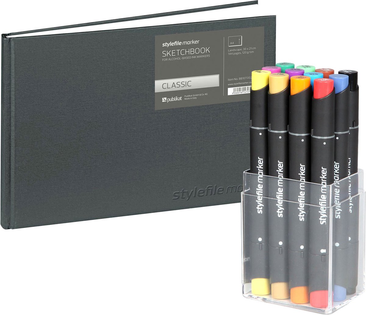 Stylefile Marker set - 12 Twin Markers Main A Set - Marker Classic sketchbook Din A4 Liggend