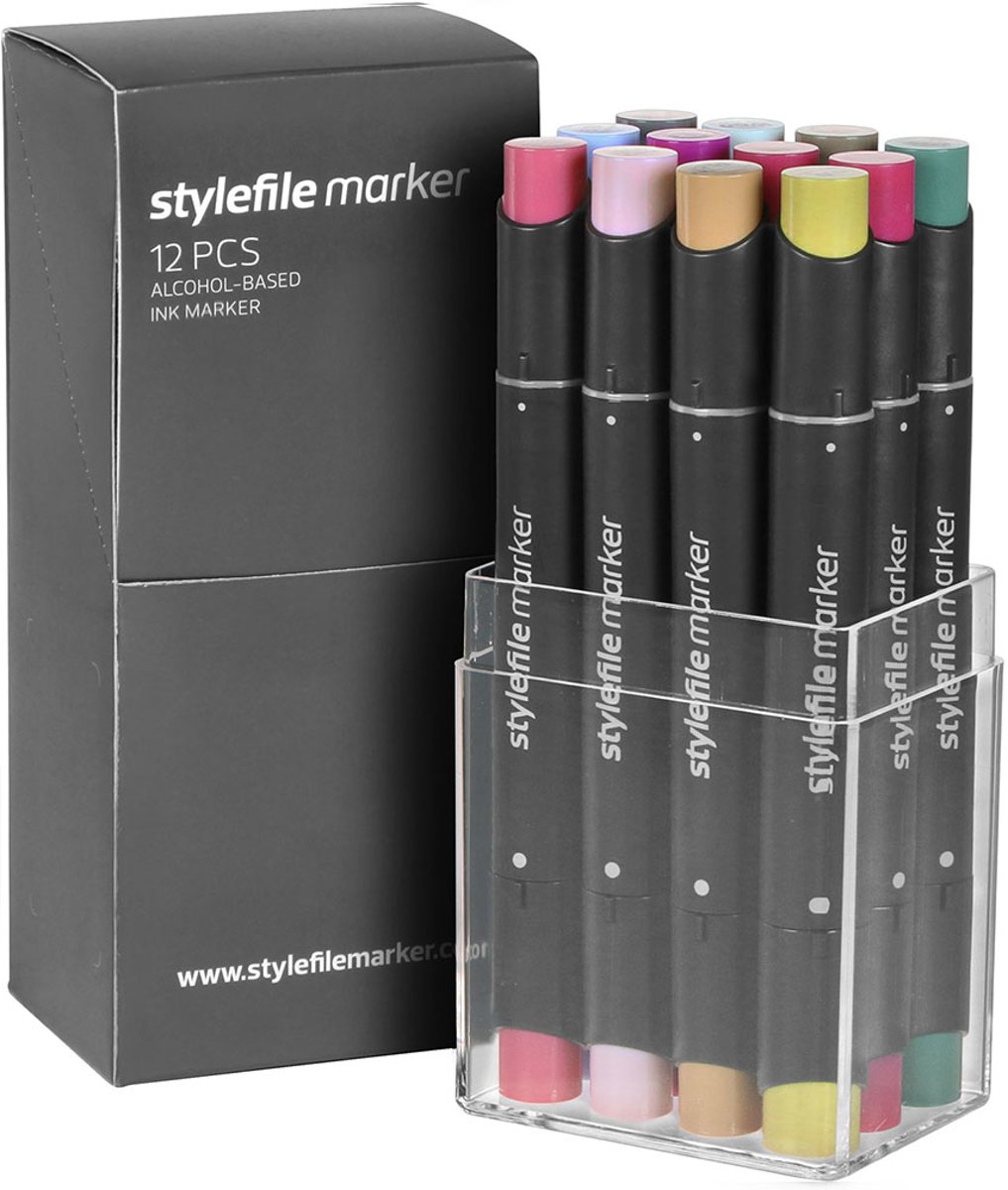 Stylefile Twin Marker 12 Multi Set 20 - Hoge kwaliteit stiften, ideaal voor designers, architecten, graffiti artiesten, cartoonisten, & ontwerp studenten