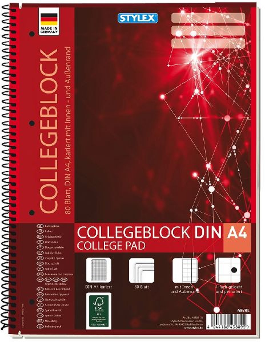 Collegeblok 80 vel A4 Ruit