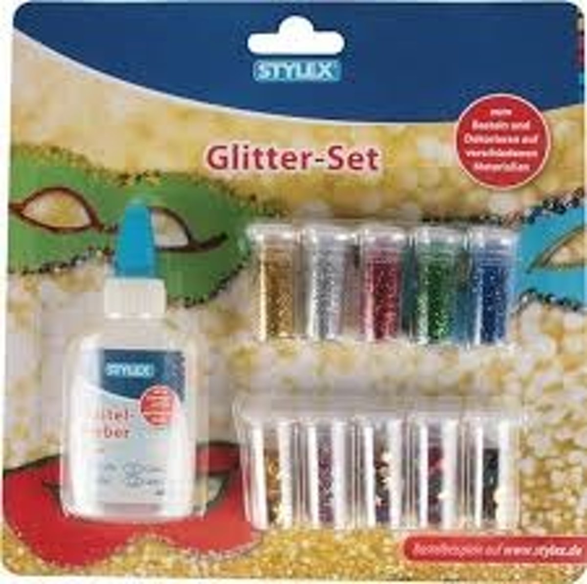 Glitterset, 10 varianten glitters met lijm