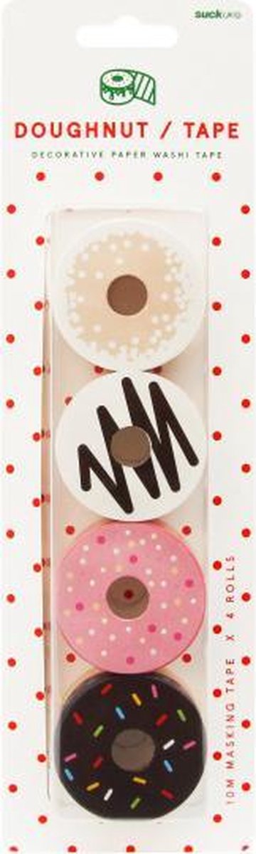 decoratietape donut 2,3 cm papier wit/roze 4 stuks