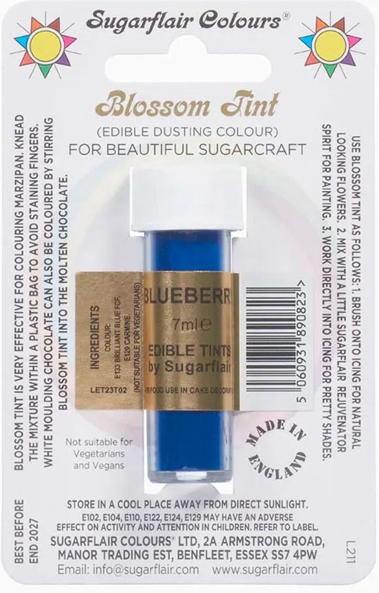 Sugarflair - Eetbare Kleurpoeder - Donkerblauw Blueberry - 7ml