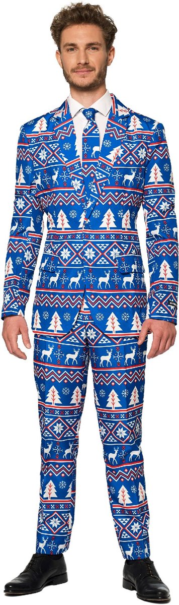 Suitmeister Christmas Blue Nordic - Heren Kostuum - Blauw - Kerstpak - Maat L