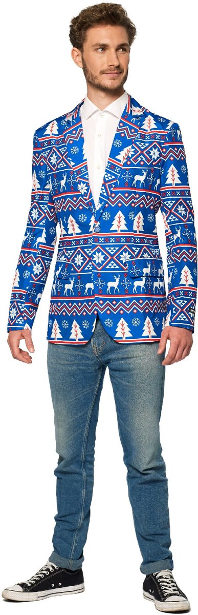 Suitmeister Christmas Blue Nordic Jacket - Heren jasje - Blauw - Kerst - Maat L