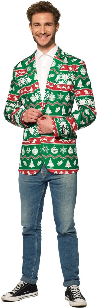 Suitmeister Christmas Green Nordic Jacket - Heren jasje - Groen - Kerst - Maat L