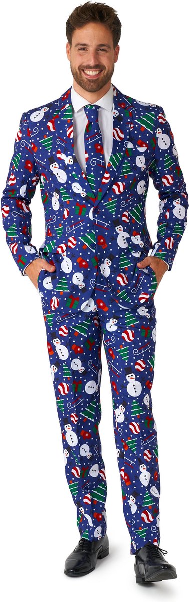 Suitmeister Christmas Snowman Blue - Heren Pak - Kerst Outfit - Blauw - Maat M