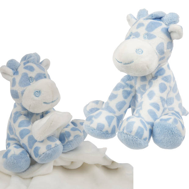 Suki Gifts giraffe baby geboren knuffels set - tuttel doekje en knuffeltje - blauw/wit - Knuffelberen