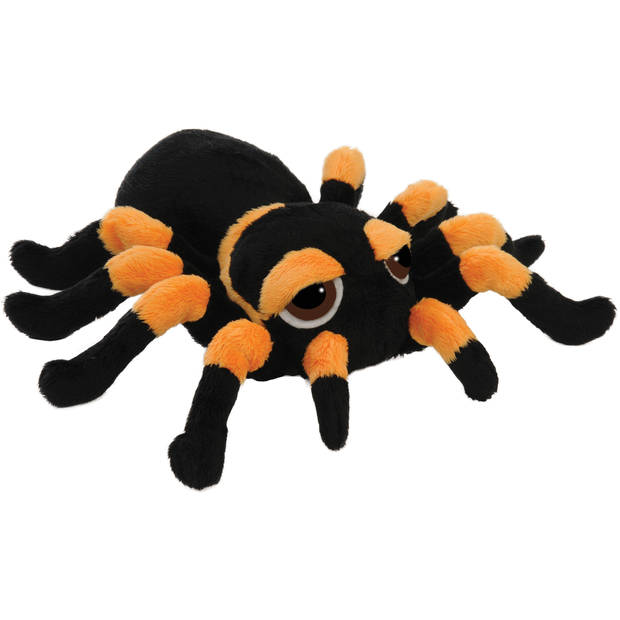 Suki gifts Pluche knuffel spin - tarantula - zwart/oranje - 22 cm - Knuffeldier