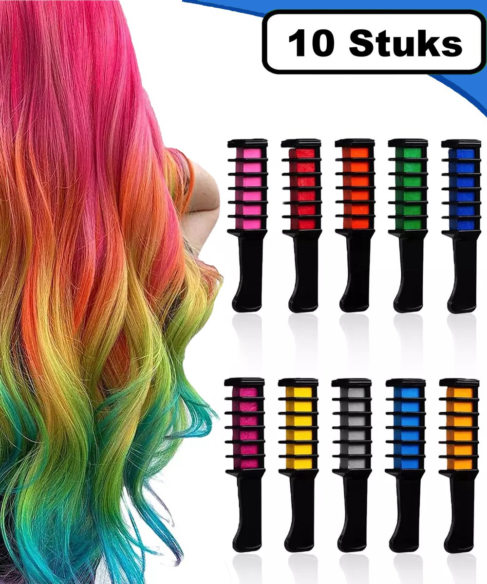 Summer Spark Haarkrijt Inclusief Kam – Haar Krijt Voor Kinderen - Haarkrijt Inclusief Kam - Hair Chalk 10 Kleuren – Haarverf – Haarmascara - Kinderfeestje – Feestje - Carnaval