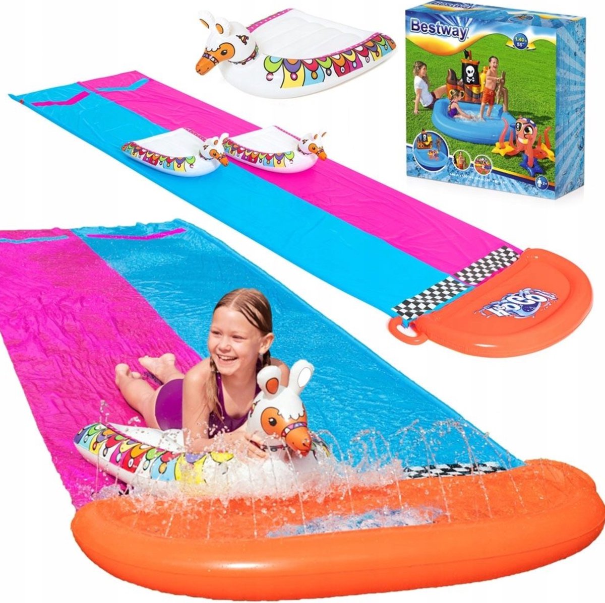 Waterglijbaan Dubbel - Buikschuifbaan - Waterslide - Waterglijmat - 2 Surfsliders