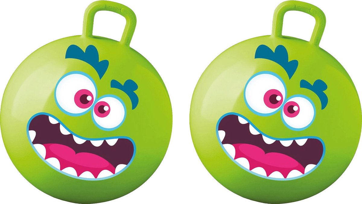 Summer Play Skippybal met smiley - 2x - groen - 50 cm - buitenspeelgoed voor kinderen