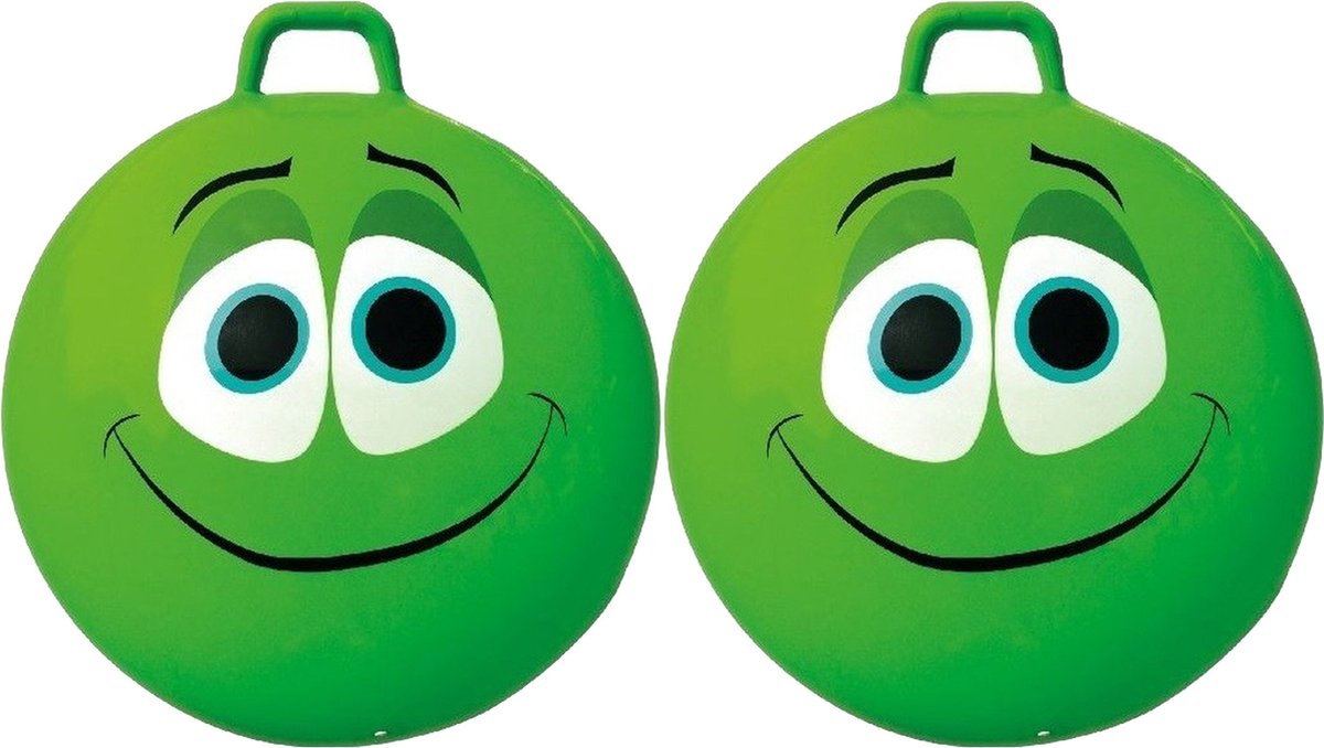 2x stuks groene skippybal smiley voor kinderen 65 cm - buiten speelgoed