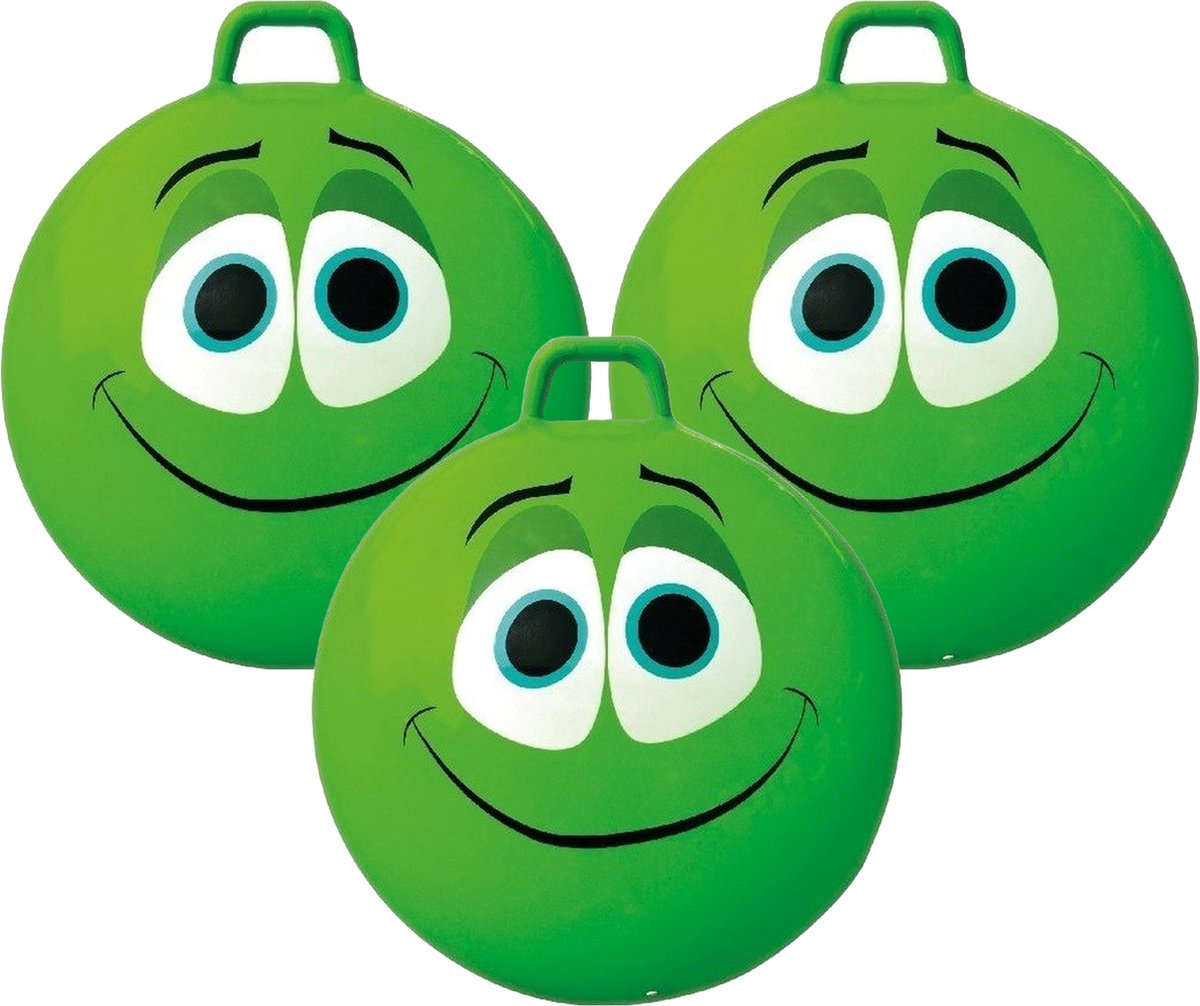 3x stuks groene skippybal smiley voor kinderen 65 cm - buiten speelgoed