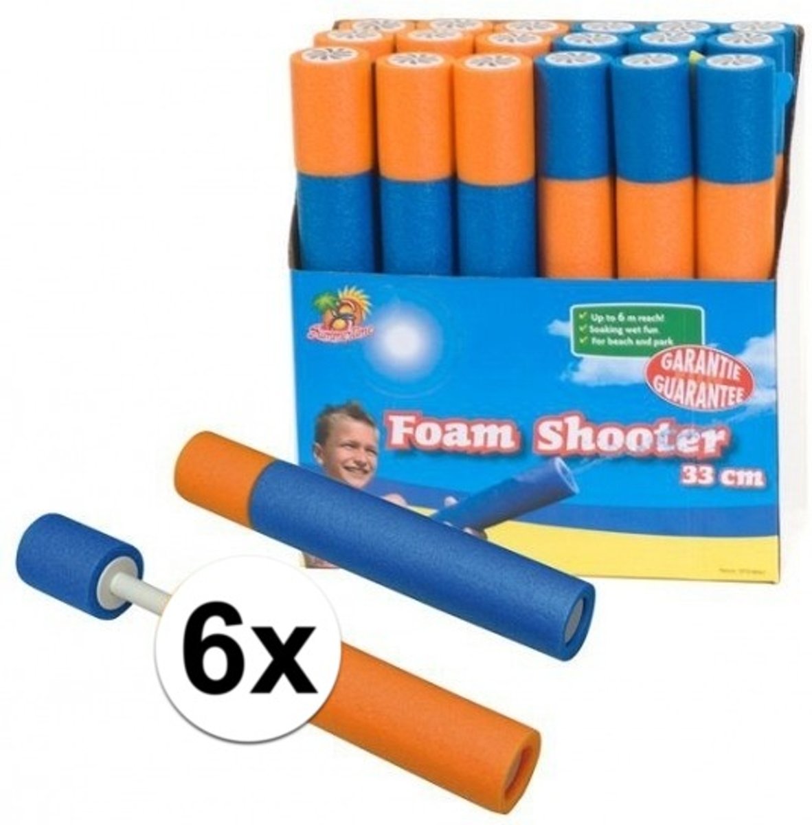 6x stuks Waterpistolen van foam 33 cm