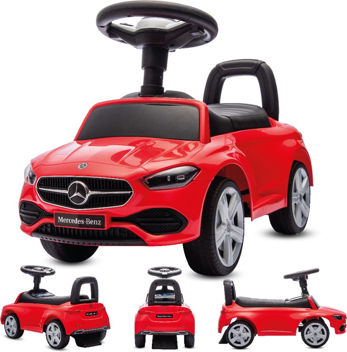 Mercedes C-Class Kindervoertuig,   met Claxon, ride on, babyauto, loopstoeltje met claxon en motorgeluiden, max 25 kg (Rood)