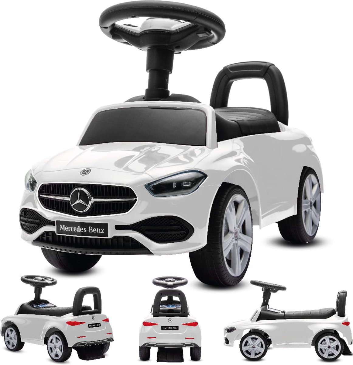 Mercedes C-Class Kindervoertuig,   met Claxon, ride on, babyauto, loopstoeltje met claxon en motorgeluiden, max 25 kg (Wit)