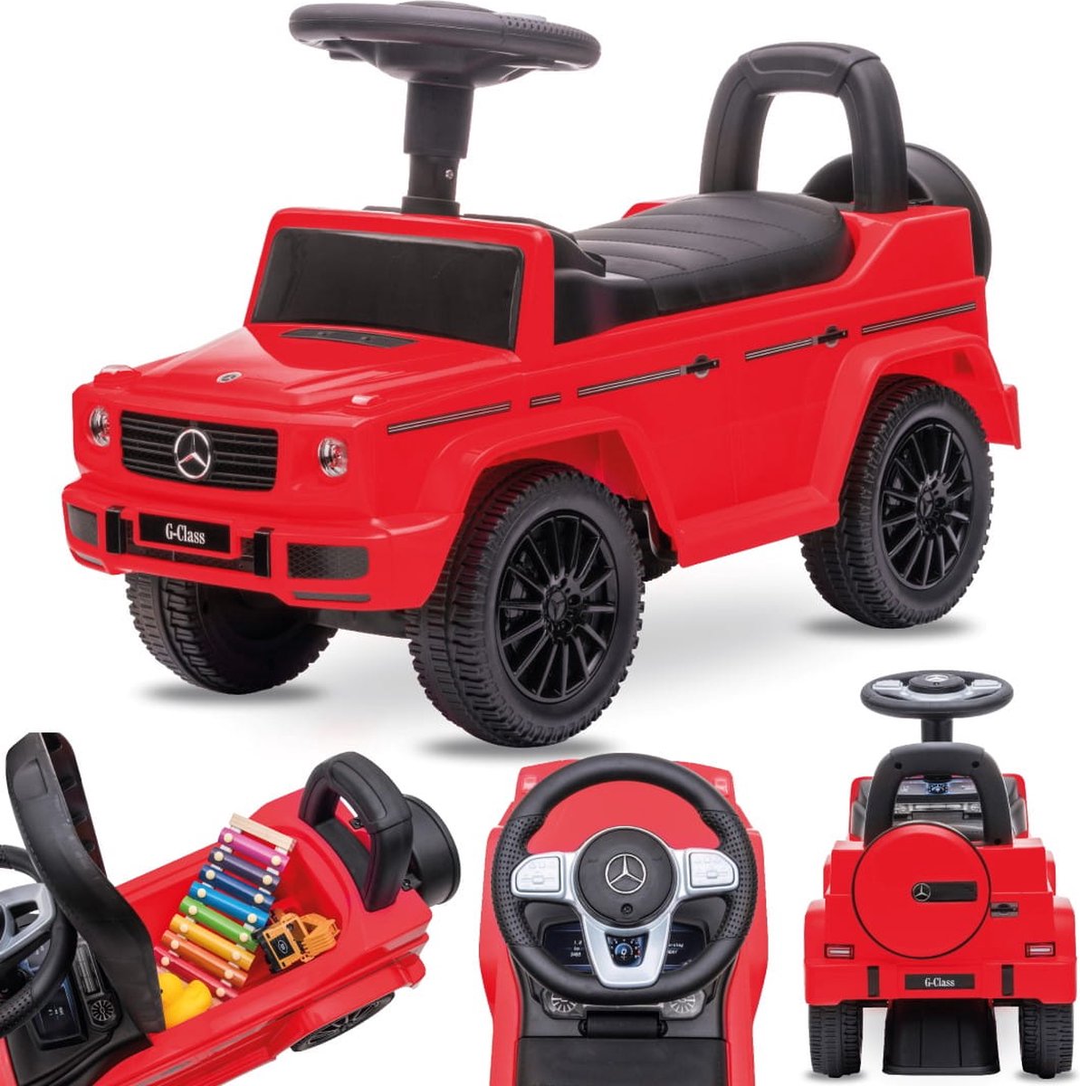 Mercedes G Klasse Kindervoertuig, loopauto met Claxon, ride on, babyauto, loopstoeltje met claxon en motorgeluiden, max 25 kg (Rood)