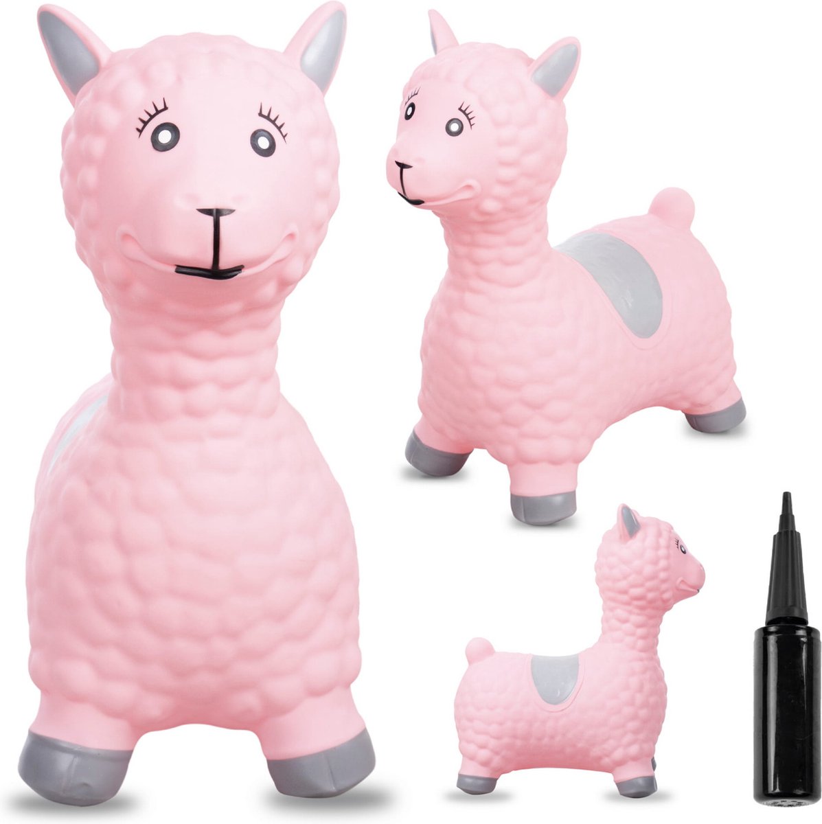 sun baby - Springdier met pomp vanaaf 1 jaar - Alpaca - roze - max 50kg, duurzaam rubber, gecertificeerd, bpa-vrij, springpaard, springhond