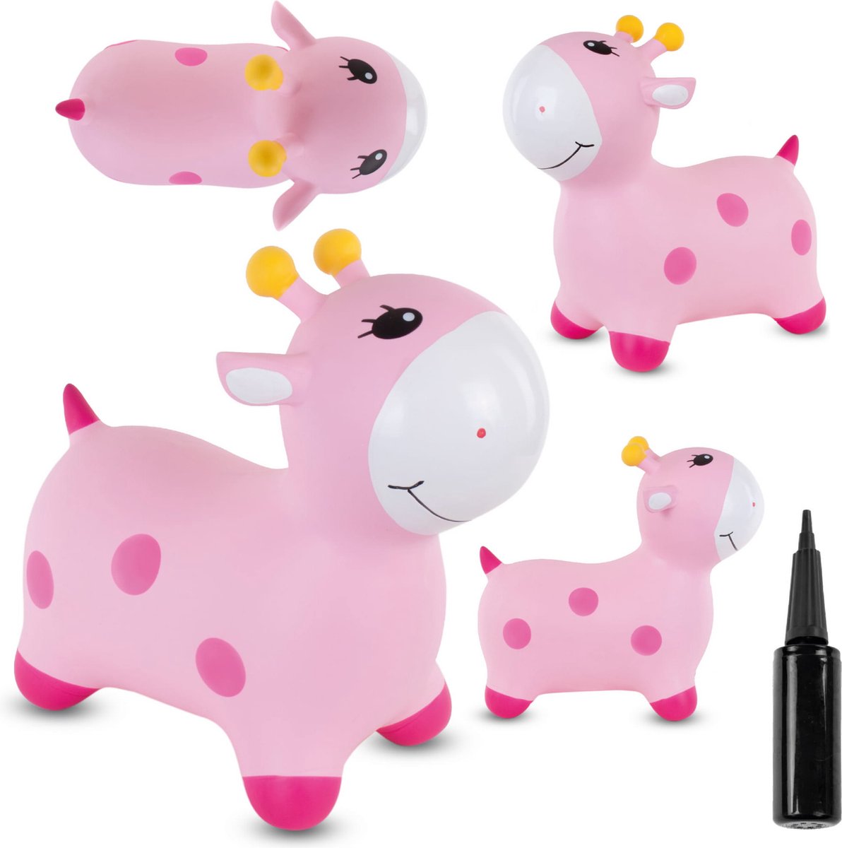 sun baby - Springdier met pomp vanaaf 1 jaar - Giraffe - roze - max 50kg, duurzaam rubber, gecertificeerd, bpa-vrij, springpaard, springhond