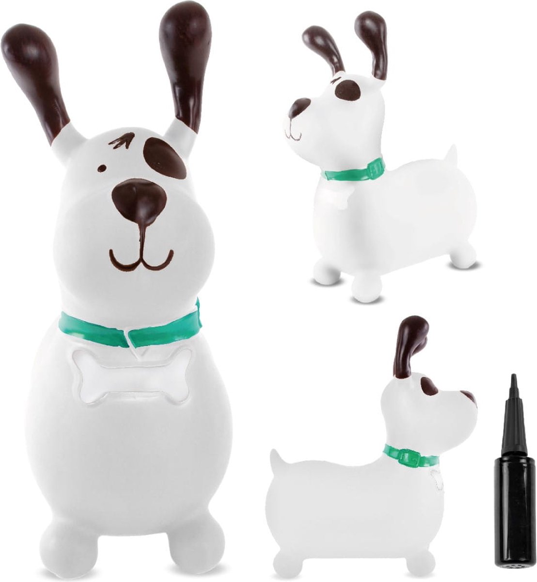 sun baby - Springdier met pomp vanaaf 1 jaar - Hond - wit - max 50kg, duurzaam rubber, gecertificeerd, bpa-vrij, springpaard, springhond