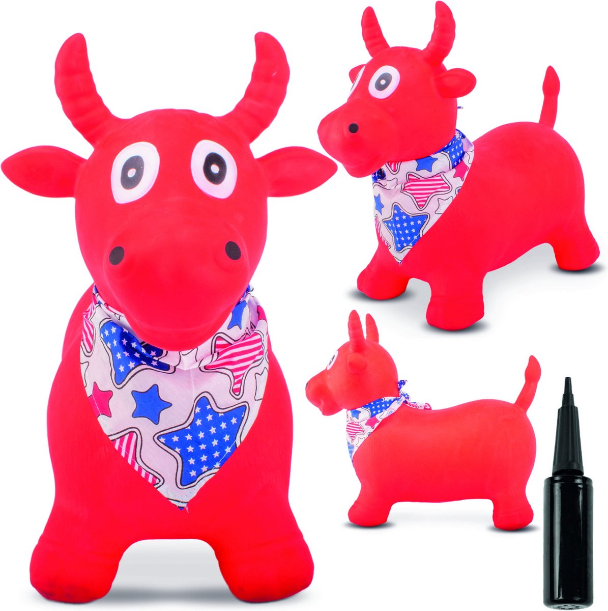 sun baby - Springdier met pomp vanaaf 1 jaar - Stier - rood - max 50kg, duurzaam rubber, gecertificeerd, bpa-vrij, springpaard, springhond