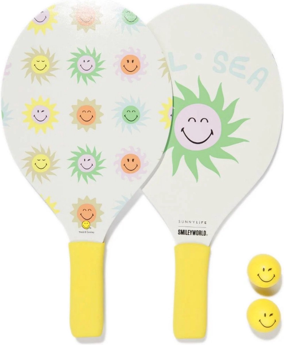 Sunnylife - Smiley - Strandtennis Set - World Sol Sea - 2 Rackets -2 Ballen