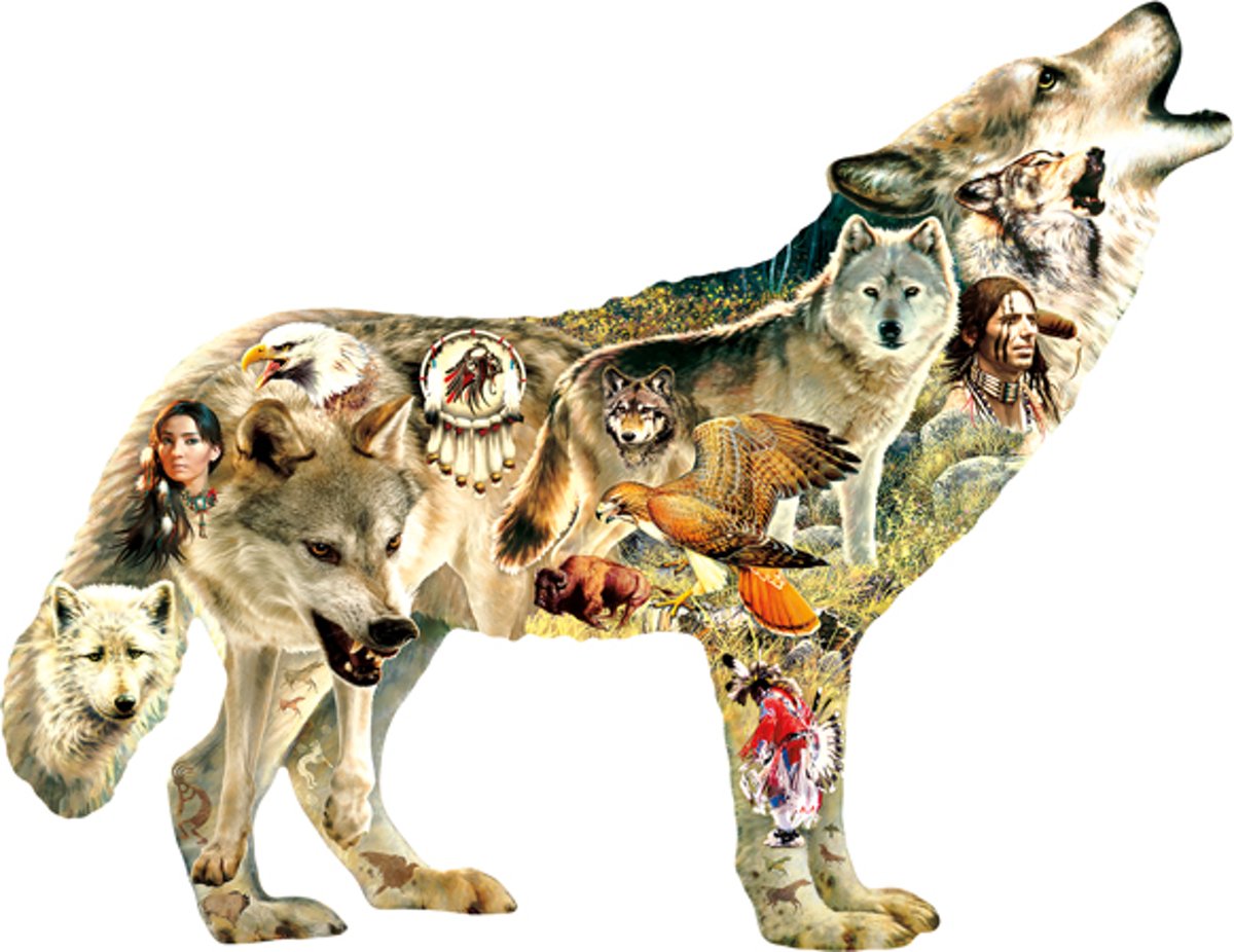 SunsOut shaped legpuzzel Native American Wolf