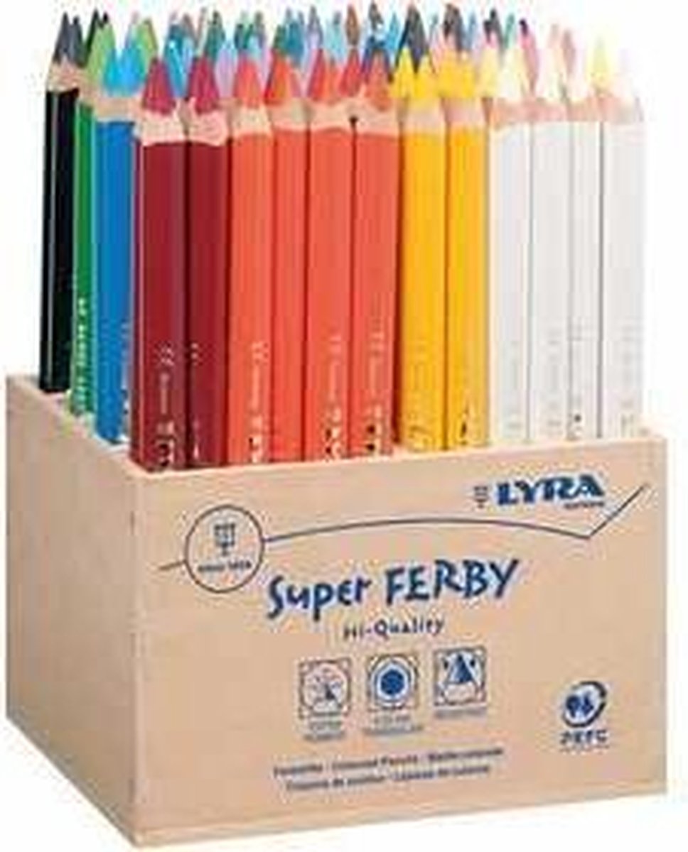 Super Ferby 1 Kleurpotloden, diverse kleuren, L: 18 cm, vulling 3 mm, 96 stuk/ 1 doos