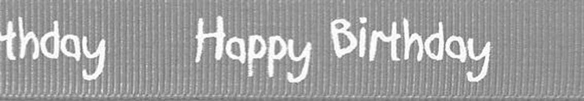 SR1220/012 Ribbon 16mm 20mtr happy birthday silver grey