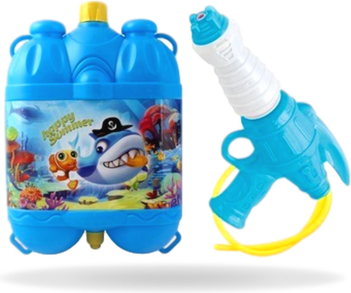 Waterpistool Rugzak - Super Soaker voor Jongens en Meisjes -  Tank Reservoir - Inhoud 1.4L - Waterkanon - Watergeweer met Rugtank - Blauw & Groen