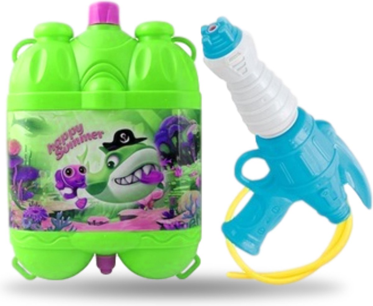 Waterpistool Rugzak - Super Soaker voor Jongens en Meisjes -  Tank Reservoir - Inhoud 1.4L - Waterkanon - Watergeweer met Rugtank - Blauw & Groen