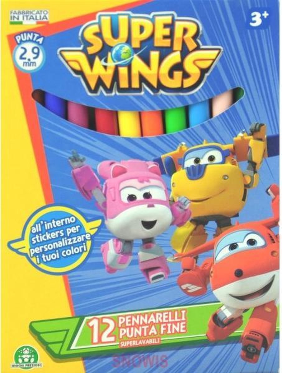 Super wings viltstiftenset 12 stuks 2,9 mm+stickervel