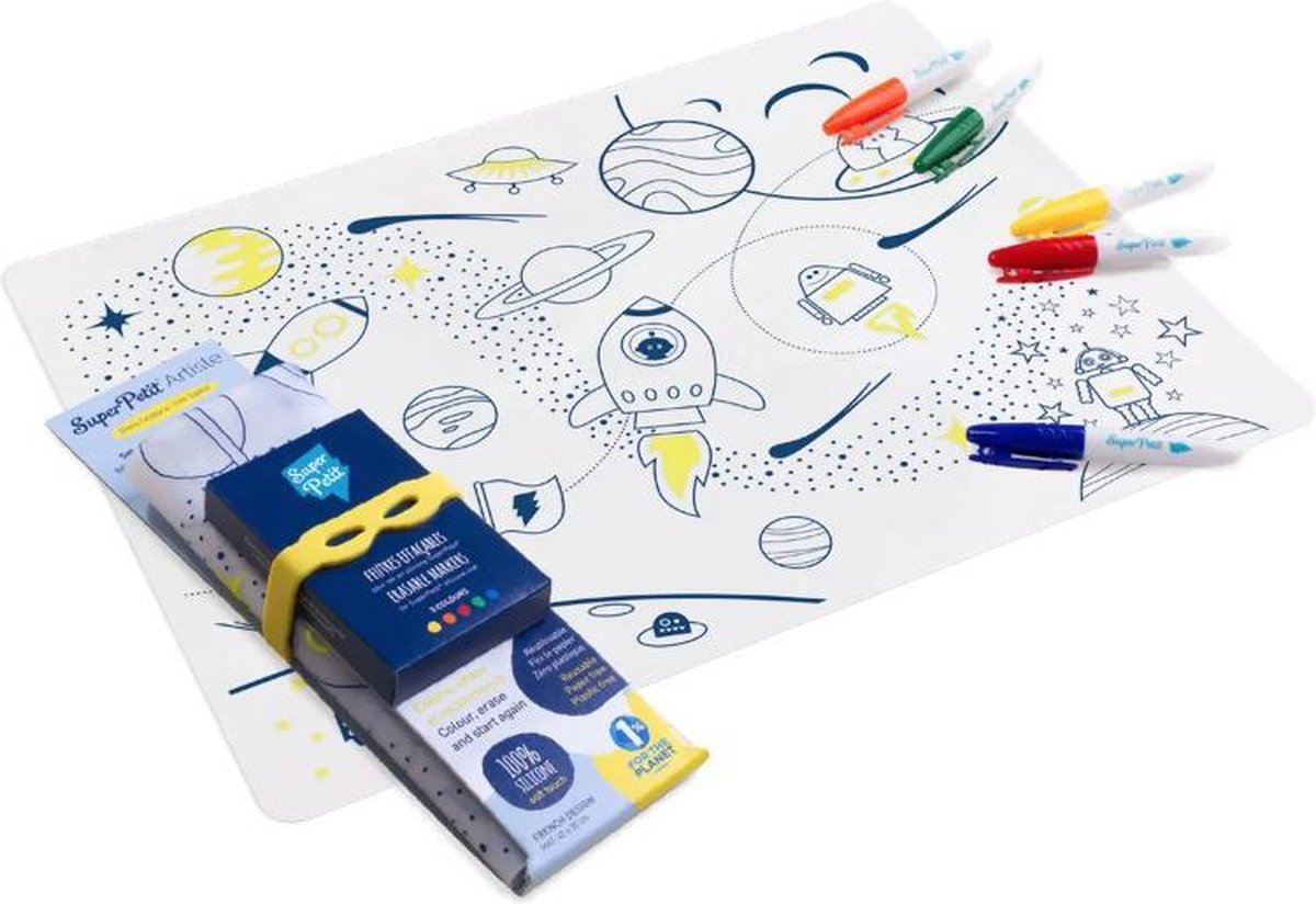 SuperPetit Tablemat Set - Space Adventure 1 silicone set + 5 markers + 1 bracelet