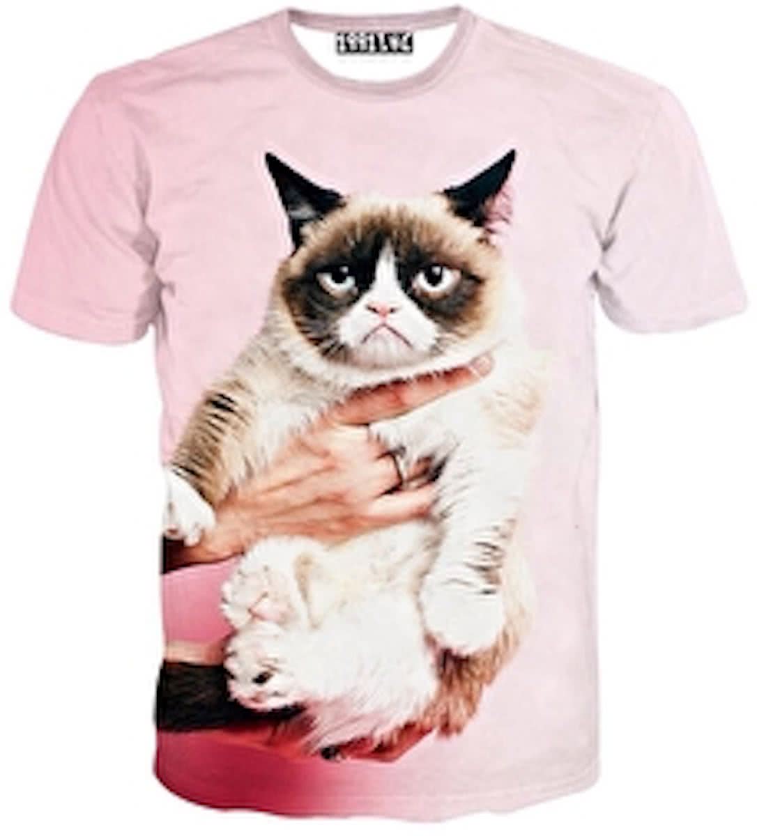 Grumpy cat roze tshirt Maat M Crew neck