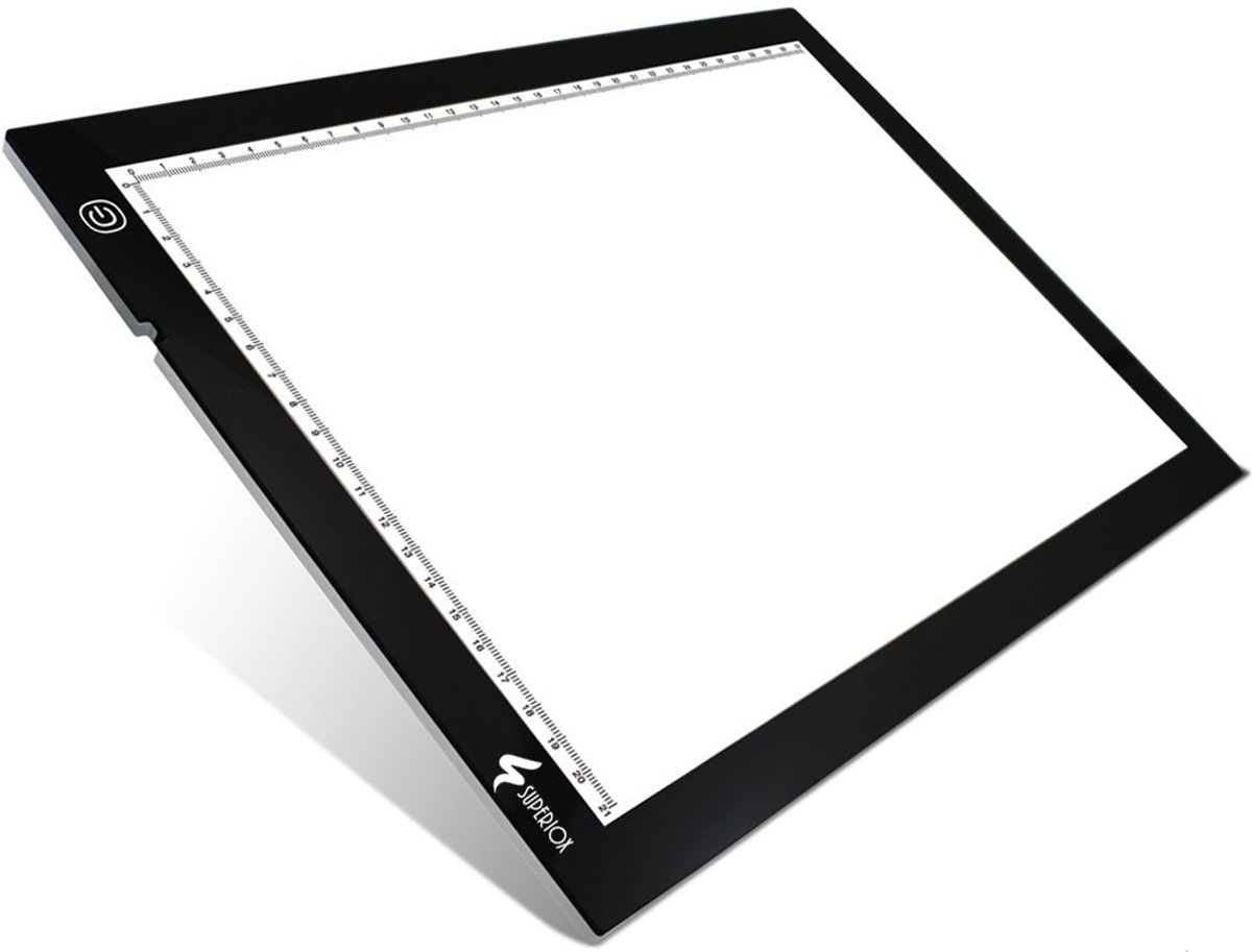 Superiox A4 Lightpad Led - Ledpad - LED licht Lichtbak - Tekentafel - Lichttafel - Lichtbox - Lightbox met 3 dimbare lichtstanden o.a. voor Diamond Painting, Fotografie, Tekenen, Tattoo etc. - Met maatvoering