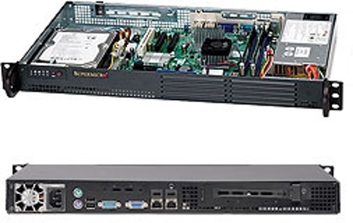 Supermicro CSE-502L-200B server barebone Rack (1U) Zwart