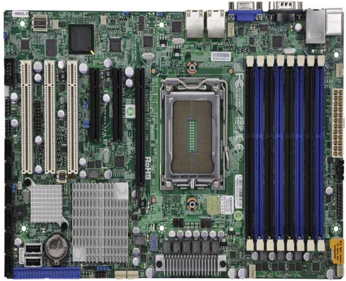 Supermicro server-/werkstationmoederborden MBD-H8SGL-F, AMD Opteron 6100, AMD SR5650, 8 x 240pin DIMM, 6 x SATA2, 1 x PCI-E 2.0 x8, 1 x PCI-E x8, 1 x PCI-E x4, 3 x PCI, 2 x Serial, 3 x RJ45, 8 x USB 2.0/1.1, ATX