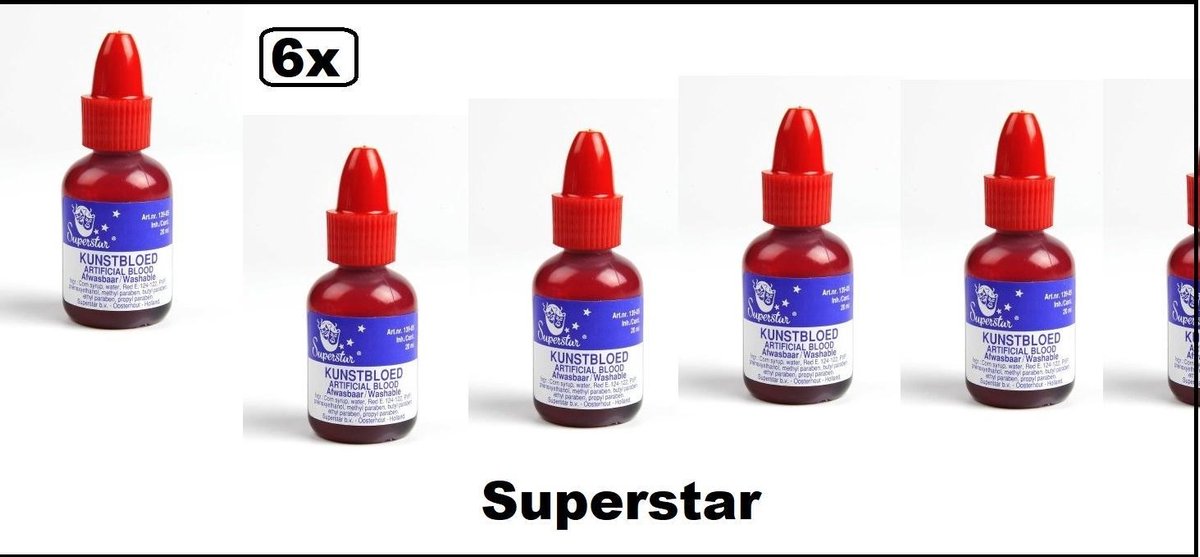 6x Flesje Kunstbloed helder dik stollend 20 ml -   Halloween griezel EHBO festival creepy grime bloed