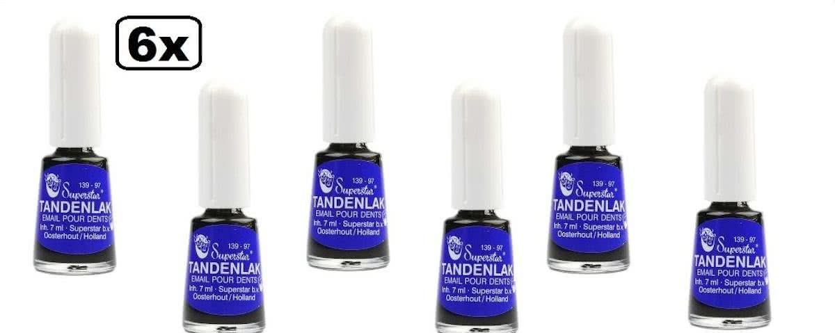 6x Halloween Tandenlak zwart met kwastje 7 ml