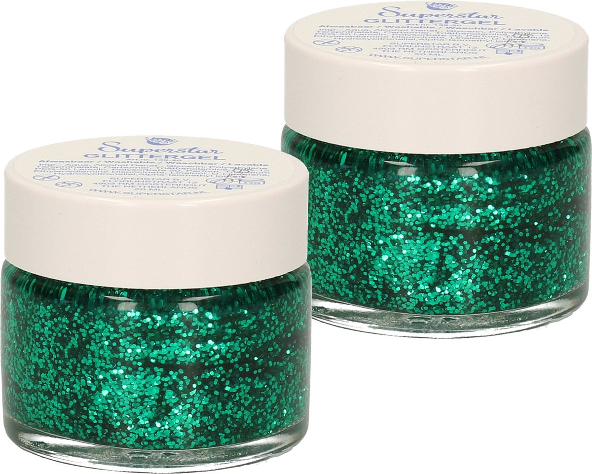   Glittergel voor lichaam/haar en gezicht - 2x - groen - 15 ml - Glitter schmink