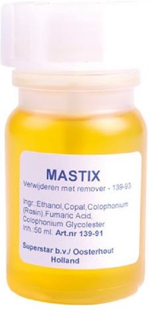   mastix huidlijm met penseeldop 50 ml - Lijm voor snorren baarden pruiken - Grime/Schmink artikelen - Halloween/Carnaval/Themafeest