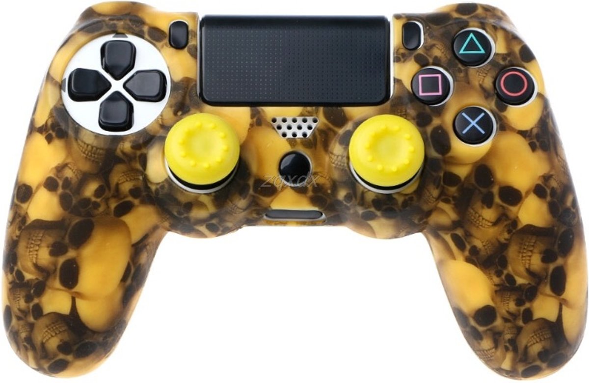 PS4 Controller Silicone Hoes Playstation 4 - Camouflage geel + 2 joystick geel dopjes